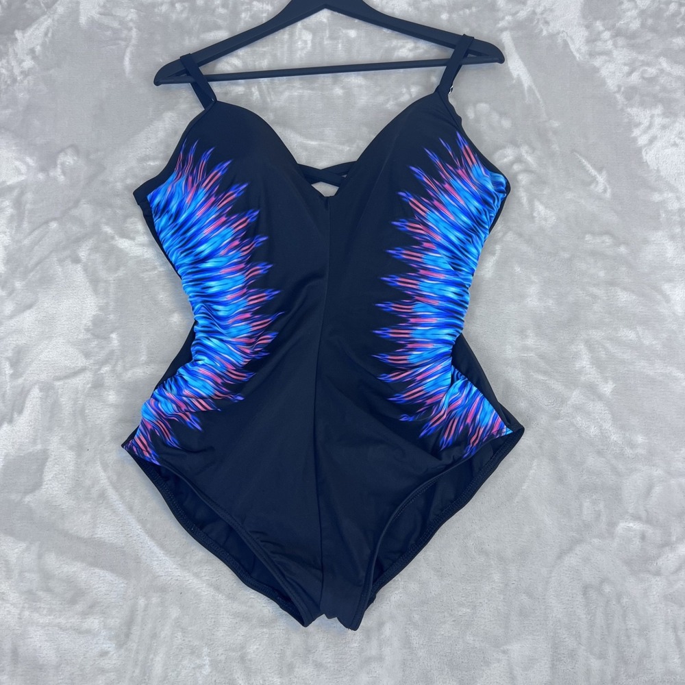 Miraclesuit One Piece Swimsuit Womens 16 Black Blue Slimming Temptation Beach